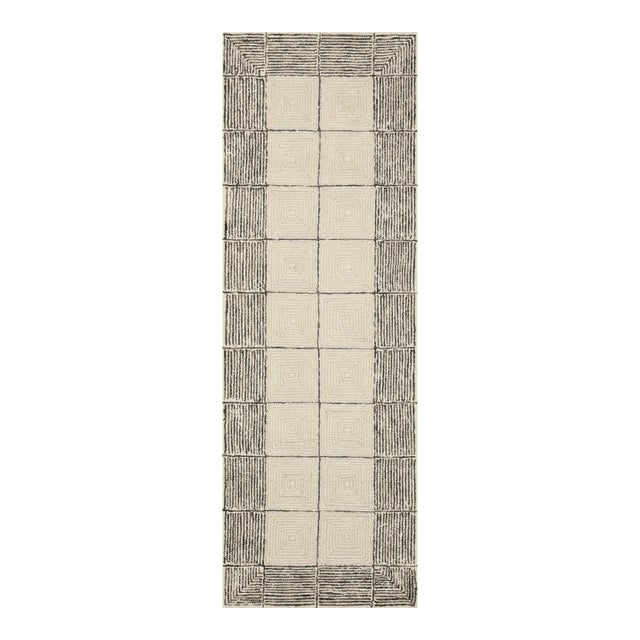 Chris Loves Julia x LoloiFrancis Cream / Black 2'-6" x 9'-9" Runner Rug For Sale