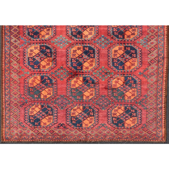 Square Sized Hand-Knotted Turkomen Ersari Rug in Wool With Repeating Gul Design** For Sale - Image 4 of 12