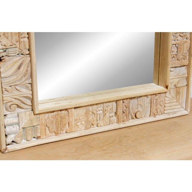 Wood Tribal Motif Carved Mirror For Sale - Image 7 of 10