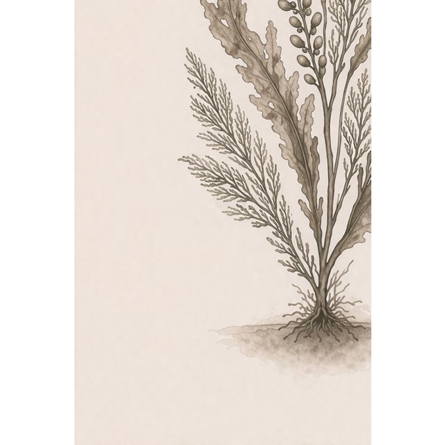 Tan Coastal Seaweed Study Ii, Minimalist Botanical Art Print, 24" × 36" Reproduction For Sale - Image 8 of 10