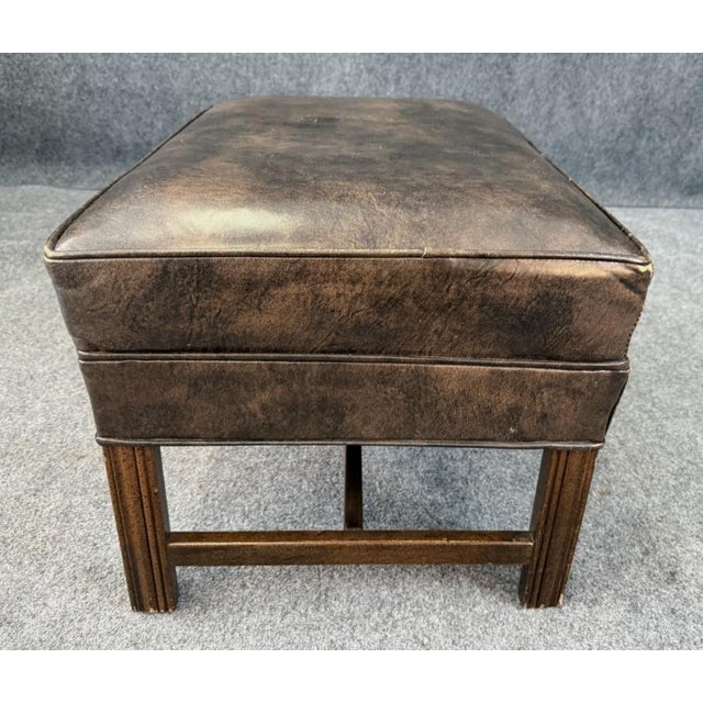 Ethan Allen Leather Chippendale Wingback and Ottoman For Sale - Image 15 of 18