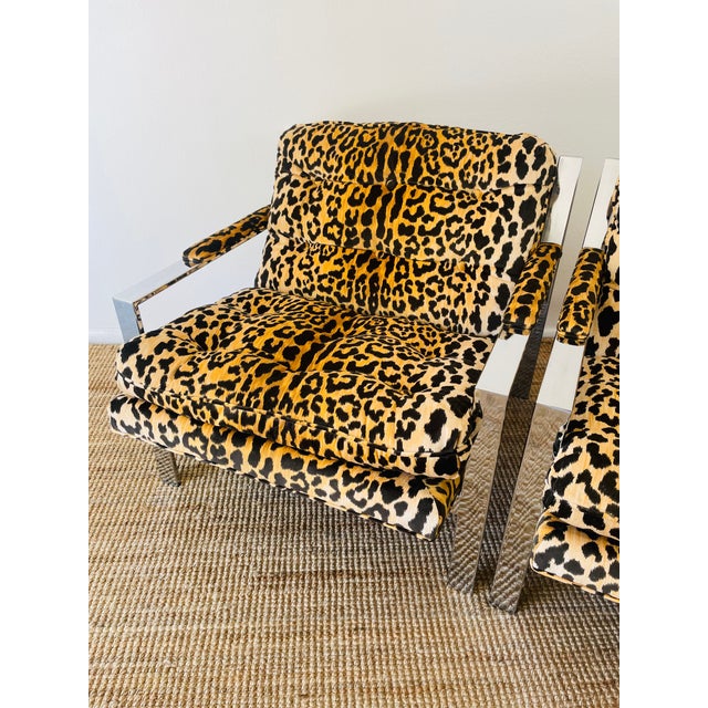 Brown Vintage 1970s Cy Mann Pair of Leopard & Chrome Lounge Chairs Mid Century Modern For Sale - Image 8 of 17