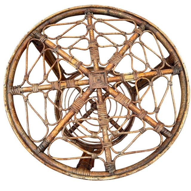 Vintage Rattan Round Table, 1950s For Sale - Image 9 of 13