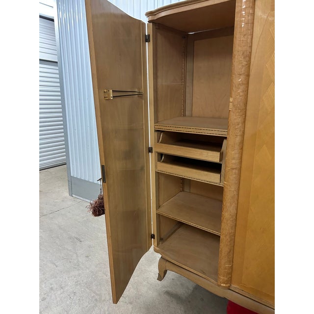 Antique European Art Deco Blonde Wood Wardrobe Armoire Cabinet 1940s, Sold as-Is For Sale - Image 14 of 18