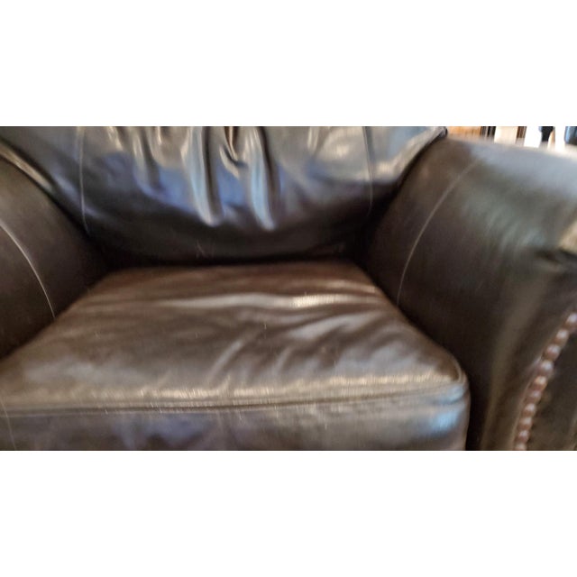 Wood Oversized Club Furniture "Devonshire" Low-Profile Chocolate Leather Lounge Chair For Sale - Image 7 of 7