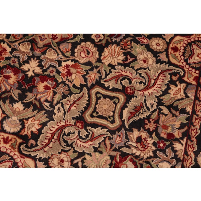 Art Nouveau Floral 1990's Doop Pak-Persian Black/Green Wool Rug - 6'3'' X 9'1'' For Sale In New York - Image 6 of 9