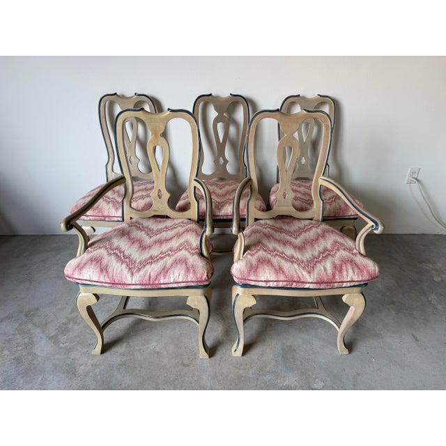 1970s Palm Beach Queen Anne–Style Carved Wood & Cane Dining Chairs — Set of 5 For Sale - Image 12 of 12