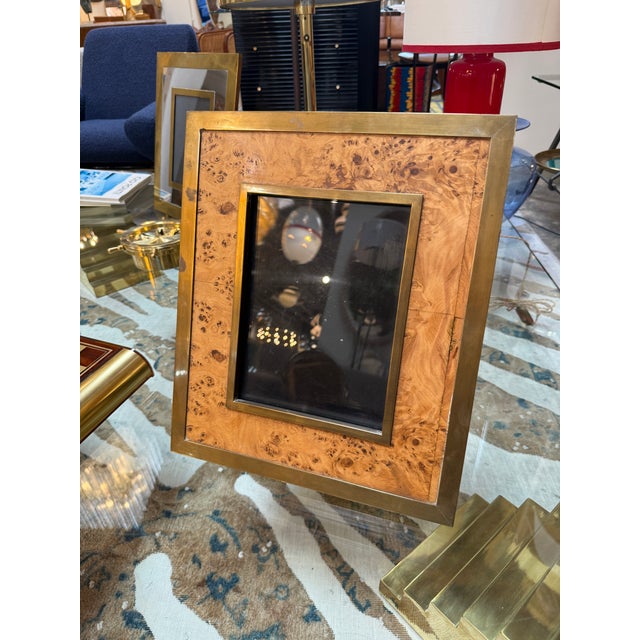 Wood Vintage Burl Wood and Brass Picture Frame, Italy, 1980s For Sale - Image 7 of 7