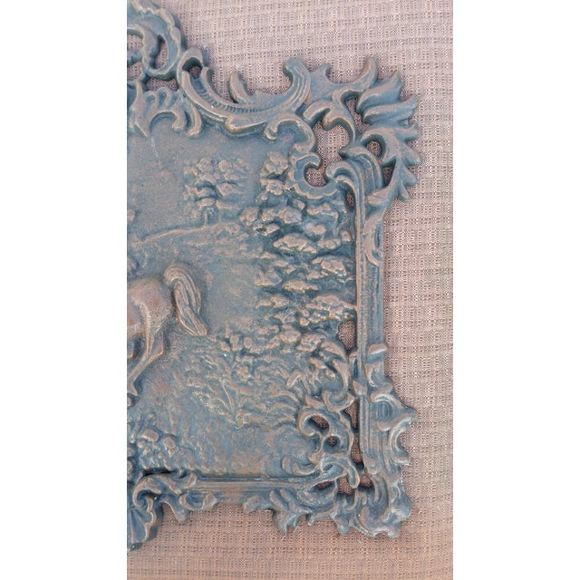 Metal Vintage Cast Iron Horse Themed Fireback For Sale - Image 7 of 12