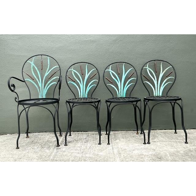 Vintage Cast Aluminum Cat Tail Dining Table Set of 5 For Sale - Image 4 of 12