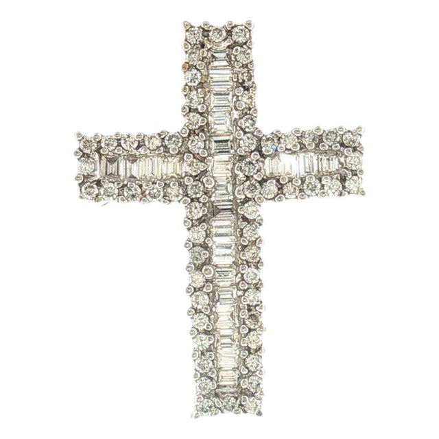 Late 20th-Century Baguette and Brilliant Cut Natural Diamond Cross Pendant For Sale