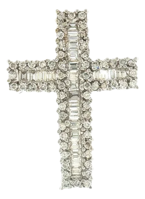 Late 20th-Century Baguette and Brilliant Cut Natural Diamond Cross Pendant