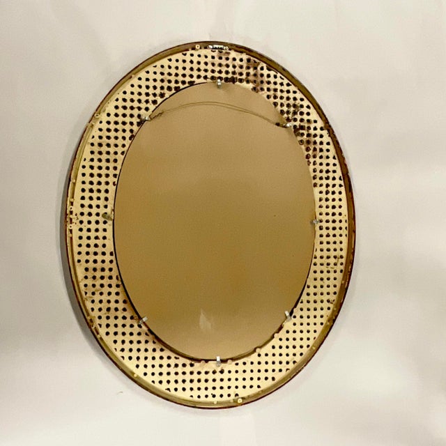 Mid-Century Boho Chic Coastal Syroco Style Faux Cane Oval Wall Mirror. For Sale - Image 10 of 10