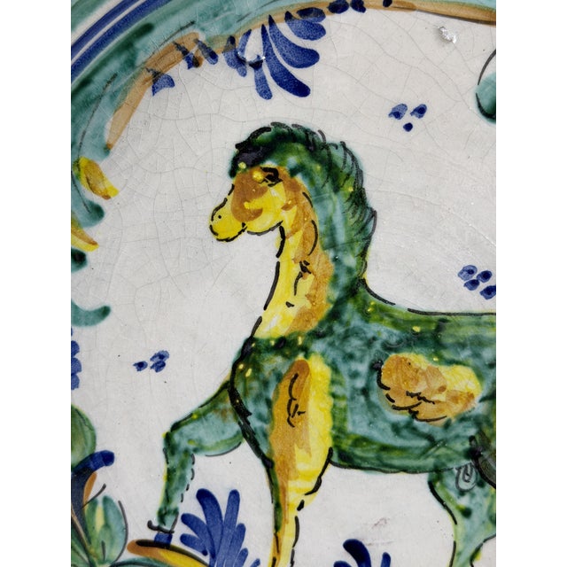 Spanish Triana Lebrillo Ceramic Plate with Painted Horse For Sale - Image 4 of 11