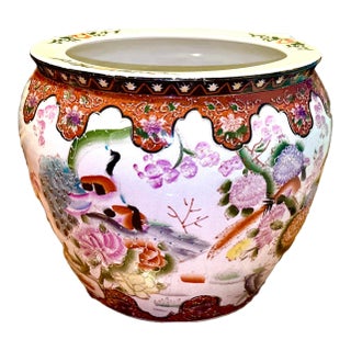 Chinese Hand Painted Chinoiserie Porcelain Fishbowl Planter For Sale