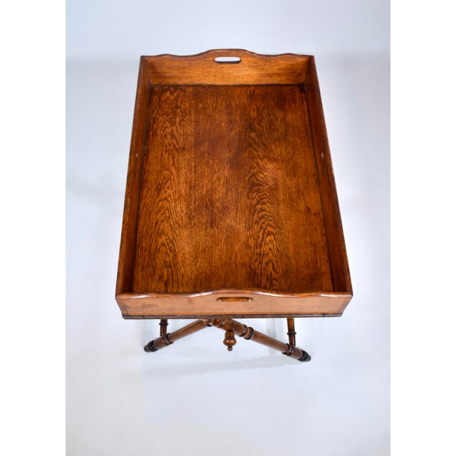19th Century English Tiger Oak Butler's Tray Table For Sale - Image 9 of 15