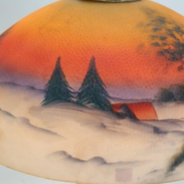 Glass Antique Jefferson Textured Reverse Painted Landscape Table Lamp C1920 For Sale - Image 7 of 14
