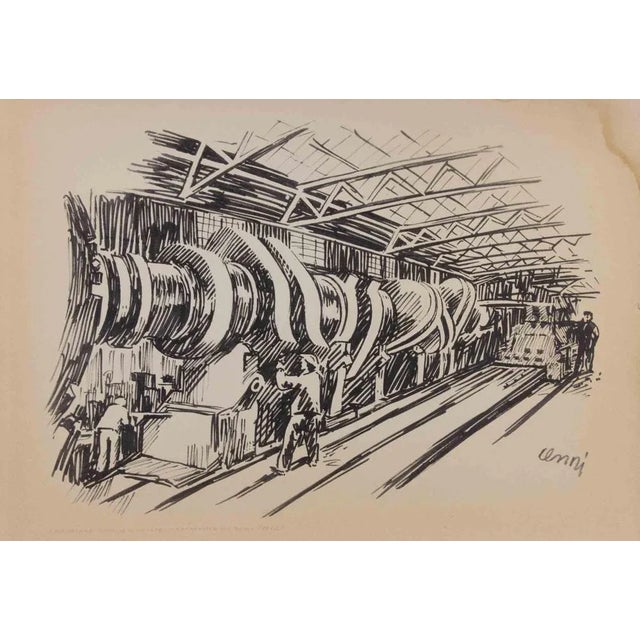 The Great Lathe is an artwork realized by Renato Cenni (1906-1977) in 1970s. Original Lithograph. Hand-signed on the lower...