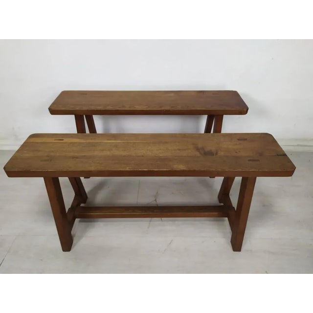 Set of Oak Farmhouse Benches, 1940s For Sale - Image 13 of 13