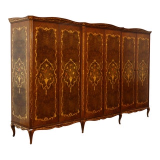 Italian Marquetry Vintage Walnut & Elm Burl Triple Armoire or Wardrobe For Sale
