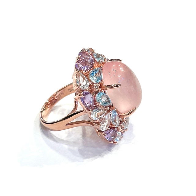 Not Yet Made - Made To Order Bochic “Orient” Pink Opal, Blue Topaz & Amethyst Ring Set In 18K Gold & Silver For Sale - Image 5 of 8