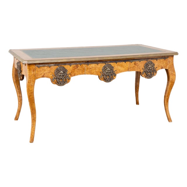 Early 20th Century Louis XV Style Burlwood Writing Desk With Leather Top For Sale