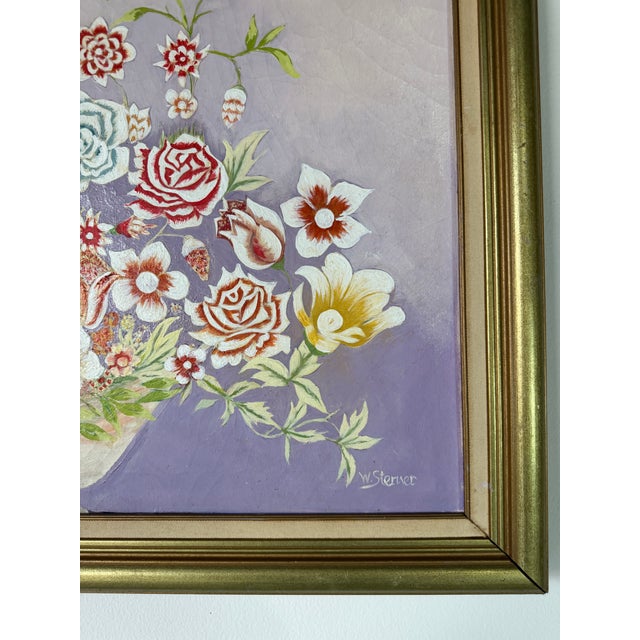 Vintage W. Sterner Still Life- Floral on Vase Oil on Canvas Painting – Framed For Sale - Image 9 of 14