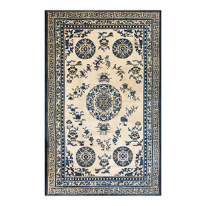 Great Beige Background Color With Floral-Medallion Pattern Antique Chinese Ningxia Rug