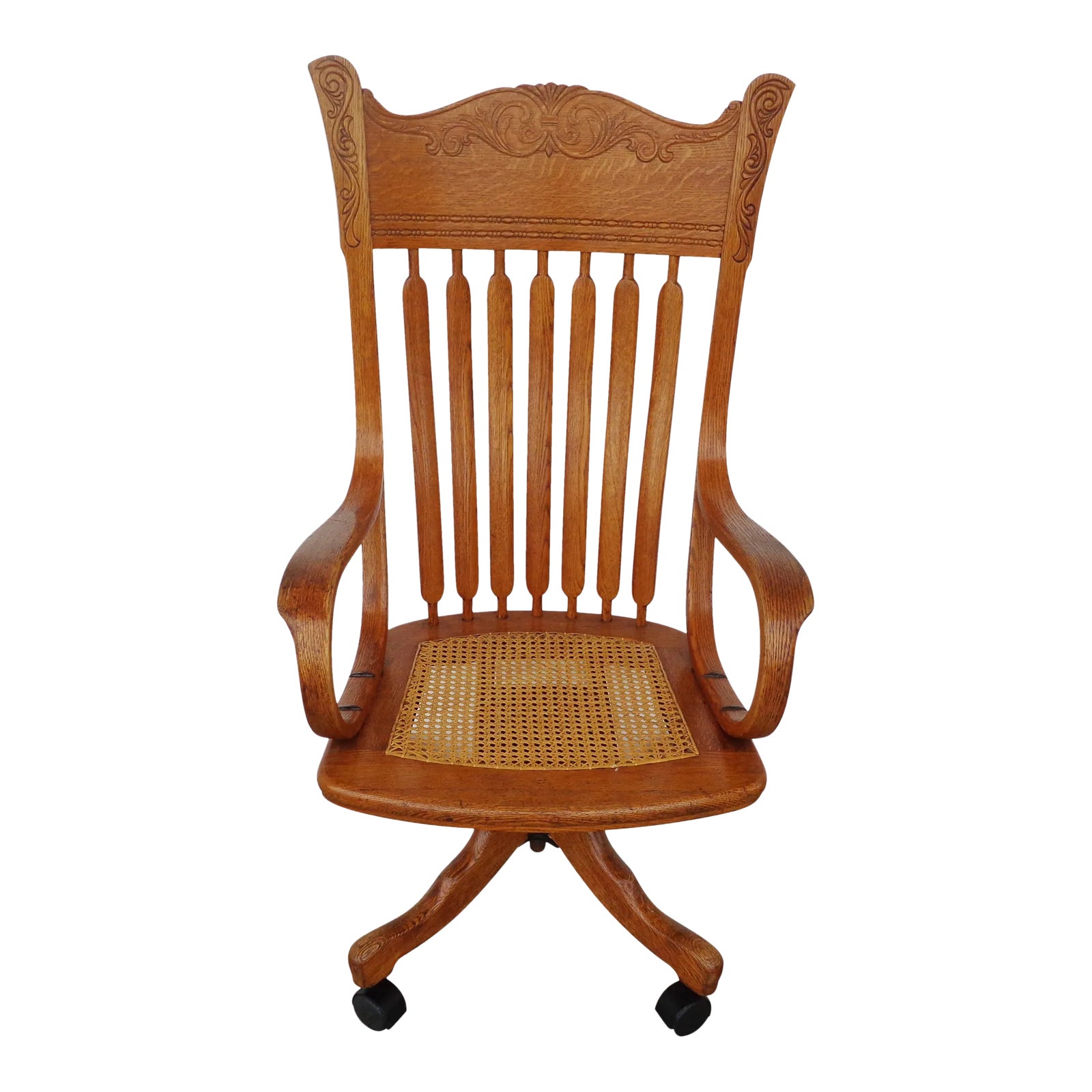 Antique Cane & Oak Office Chair Chairish