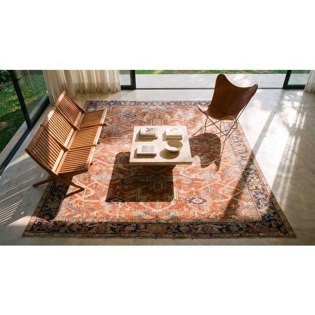 Rustic and Tribal Late 19th Century Antique Persian Heriz Serapi Rug For Sale - Image 14 of 15