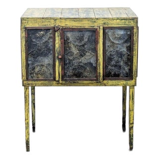 Handmade Reclaimed Wood and Metal Cabinet For Sale