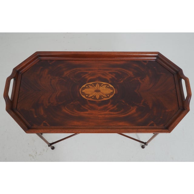 Traditional Councill Fixed Tray Flame Mahogany Inlaid Cocktail Coffee Table For Sale - Image 3 of 15