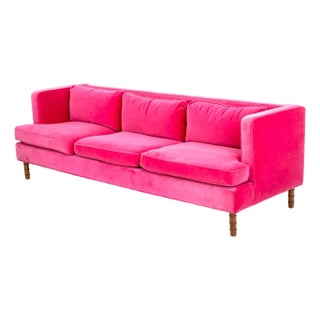 Contemporary Hot Pink Velvet Upholstered Sofa For Sale