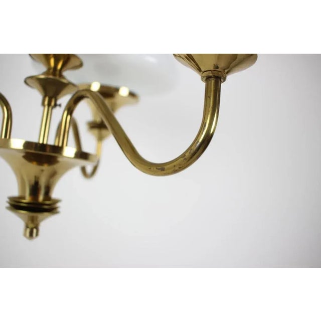 Mid-Century Brass Chandelier from Jablonec Glassworks, Czechoslovakia, 1970s For Sale - Image 6 of 14