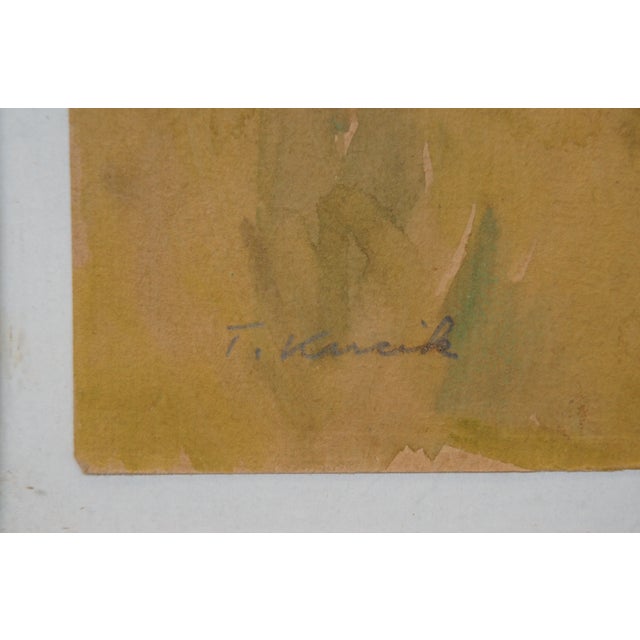 Brown T. Karcik Farm Country Haystack Landscape Watercolor Painting 20", Framed For Sale - Image 8 of 9