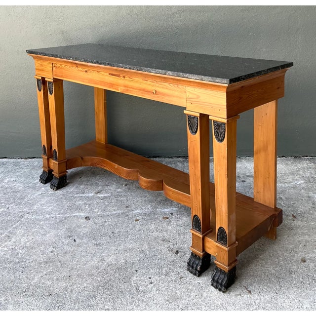 Late 20th Century Vintage William Switzer Carved Wood Console With Stone Top For Sale - Image 5 of 12