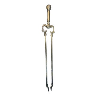 Art Nouveau Brass Fireplace Tongs, 1890s For Sale