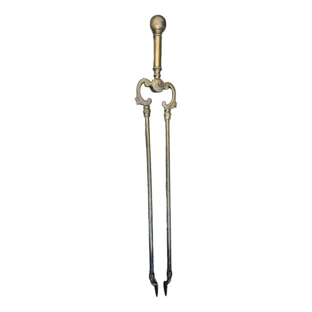Art Nouveau Brass Fireplace Tongs, 1890s For Sale