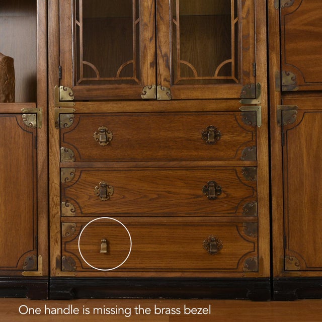 Bernhardt 3 Piece Modular Asian Bookcase Wall Unit With China Cabinet For Sale - Image 12 of 13