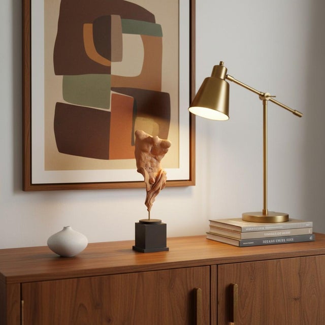 Campbell G Paxton Signed Contemporary Clay Figurative Sculpture-Wood Base-Modern For Sale - Image 10 of 11