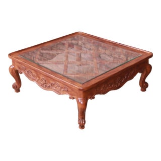 Baker Furniture French Provincial Louis XV Carved Oak Coffee Table For Sale