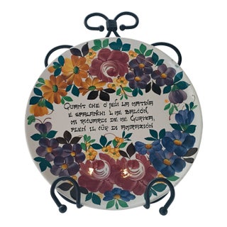 Vintage 13" Italian Hand-Painted Galvani Pordenone Majolica Wall Charger For Sale