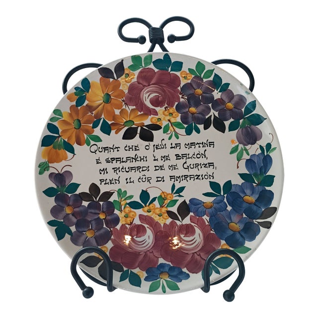 Vintage 13" Italian Hand-Painted Galvani Pordenone Majolica Wall Charger For Sale