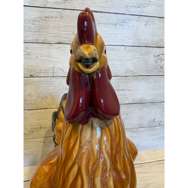 Large Vintage Ceramic Rooster Figurine in the Style of Italian Majolica For Sale - Image 12 of 12