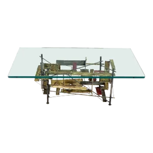 Signed & Dated 1976 Brutalist Silas Seandel Mixed Metal Coffee or Cocktail Table