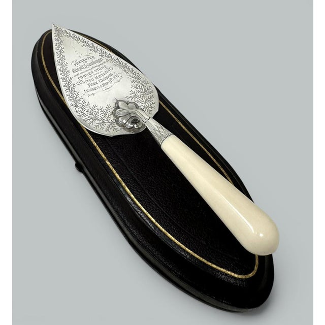 Late 19th Century Antique English Sterling Silver Brick Layers Trowel Bone Handle Martin Hall 1877 For Sale - Image 5 of 9