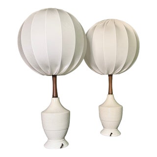 Mid 20th Century Ceramic Lamps With Globe Shade — Rewired Pair For Sale
