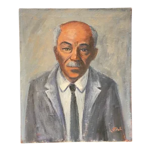 1950s Realist Portrait Painting of a Gentleman with a Mustache