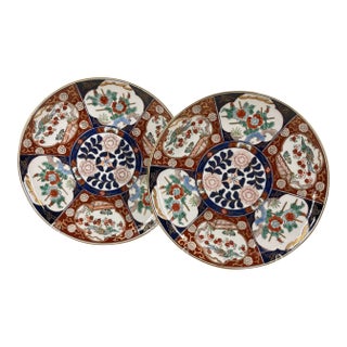 Pair of Vintage Japanese "Gold Imari" Hand-Painted Rickshaw Chargers, 11" For Sale