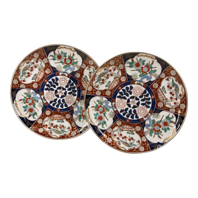 Pair of Vintage Japanese "Gold Imari" Hand-Painted Rickshaw Chargers, 11" For Sale